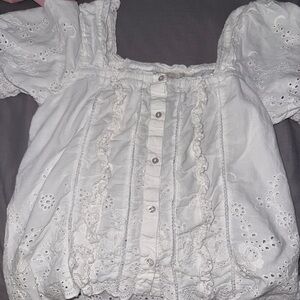 Elegant White Eyelet Lace Button Down Shirt